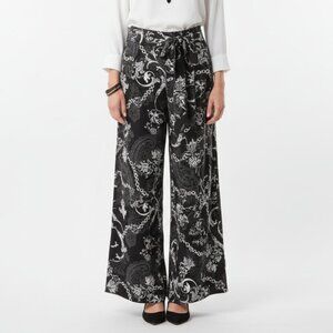 EST 1948 Black & White Floral Chain Print Belted Palazzo Wide Leg Pants XS NEW
